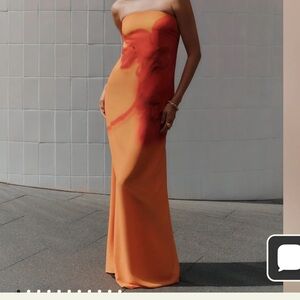Meshki Strapless Orange and Red Dress